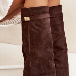 Brown Suede Knee-High Boots